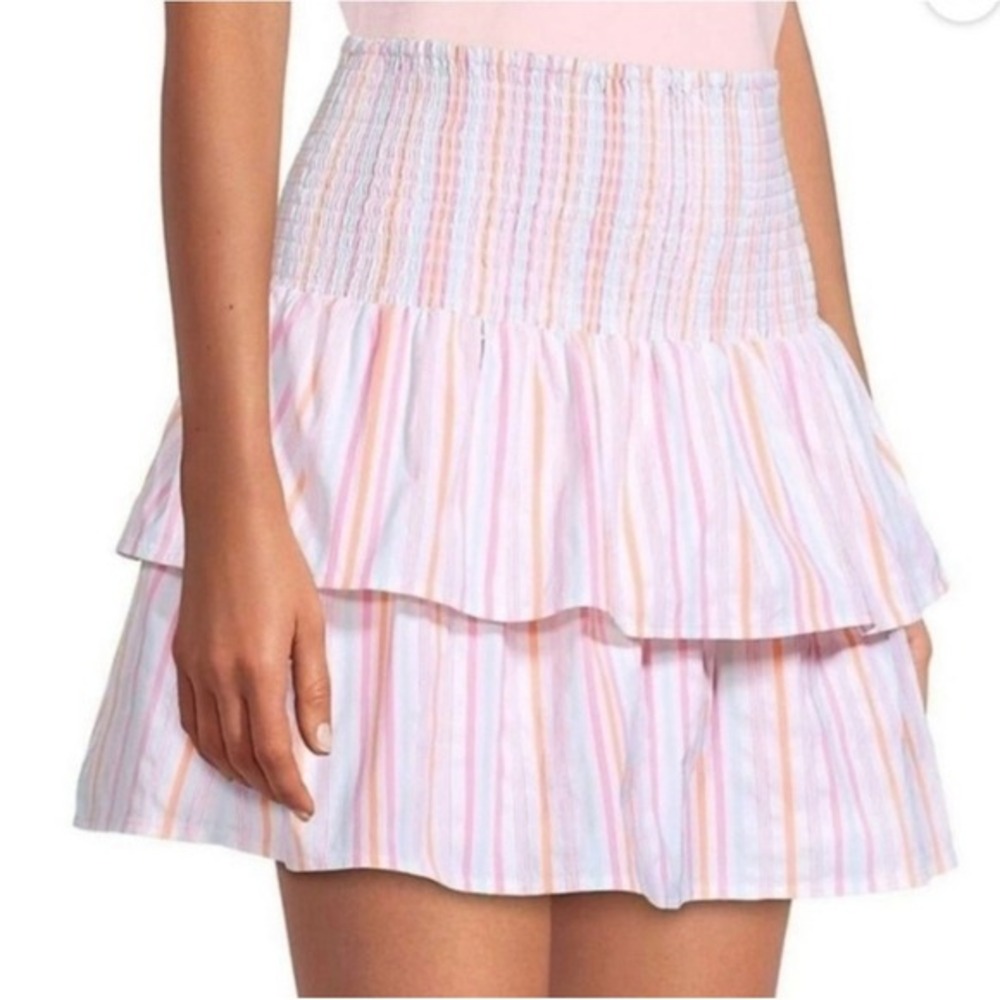 NEW! Vineyard Vines Harbor Smocked Performance Stripe Skirt Neon Rosa Sz XS $148